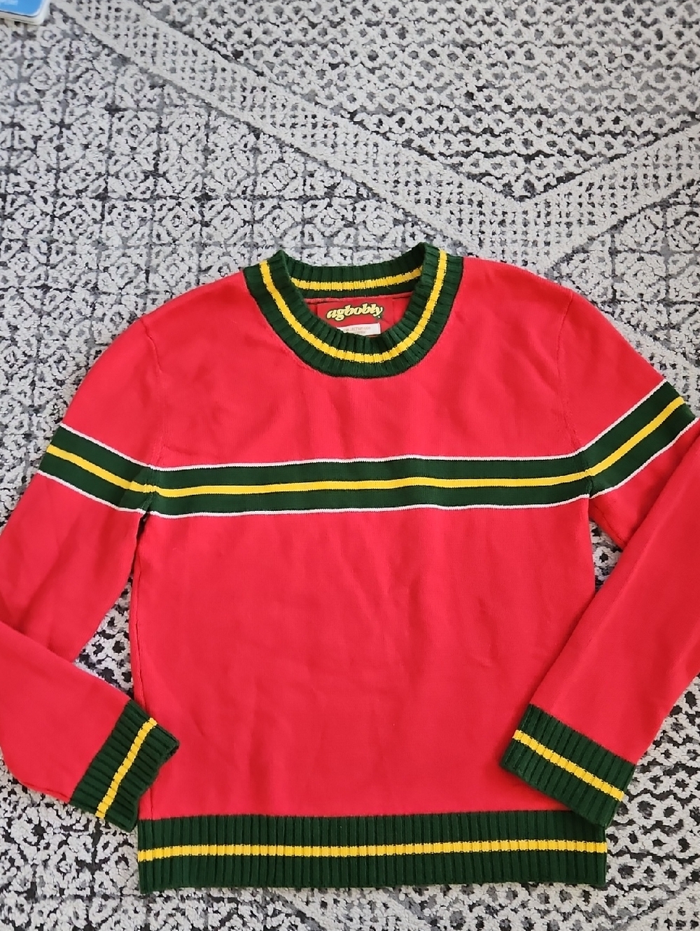 Agbobly 100% Merino Wool Red Striped Sweater Size Medium